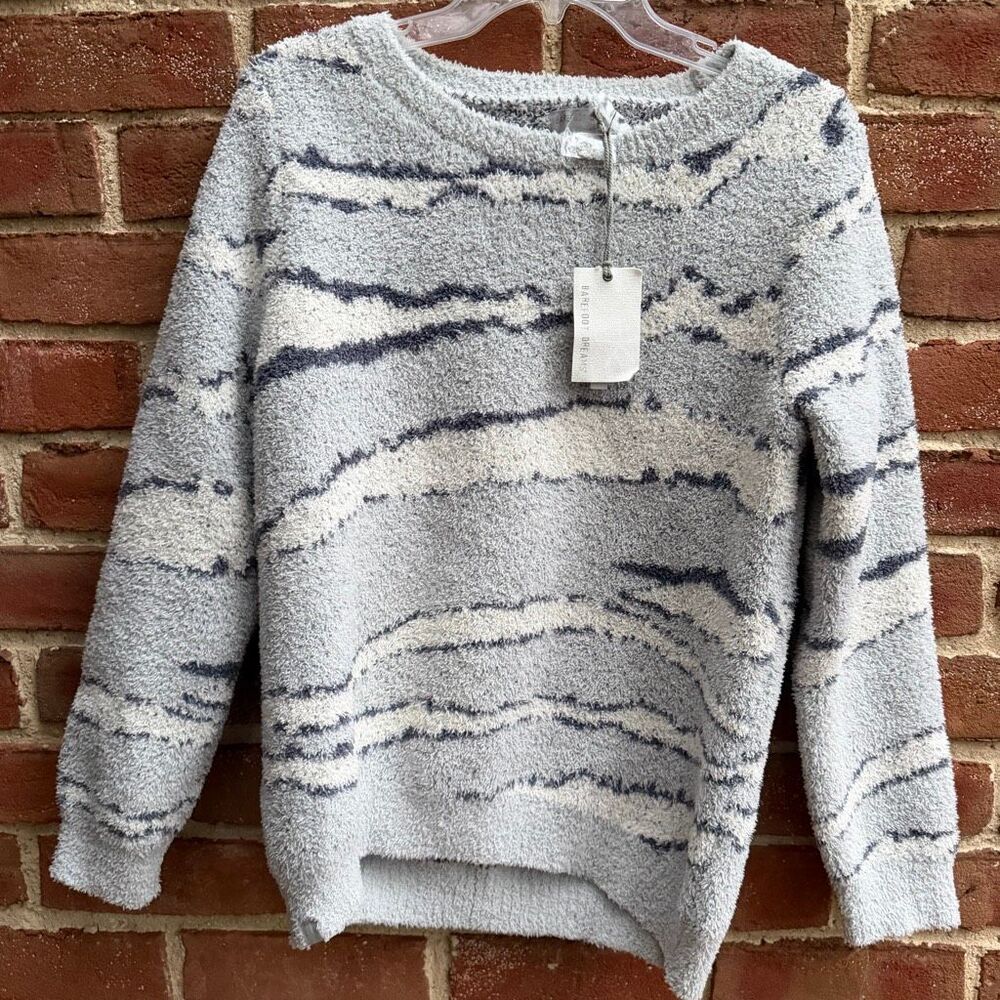 Barefoot Dreams Women's CozyChic Seaside Crew Neck Pullover ocean Zebra M NWT
